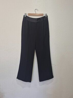 Cachet Womens Size 10 Black Wide Leg Dress Pants Satin Waistband Trousers